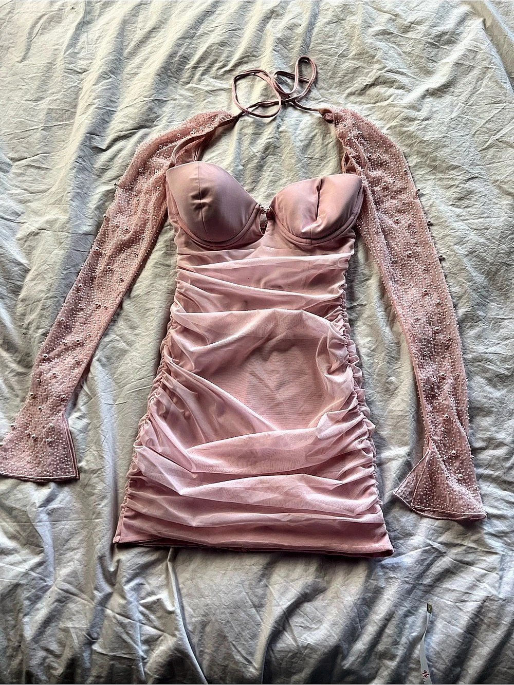 Oh Polly Arlona Embellished Halterneck Mini Dress Pink US 4